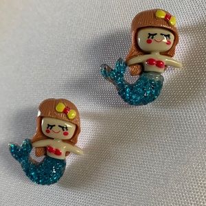 NWT. Handmade Pierced Glitter Mermaid Earrings for Girls!  For ages 5 and up!